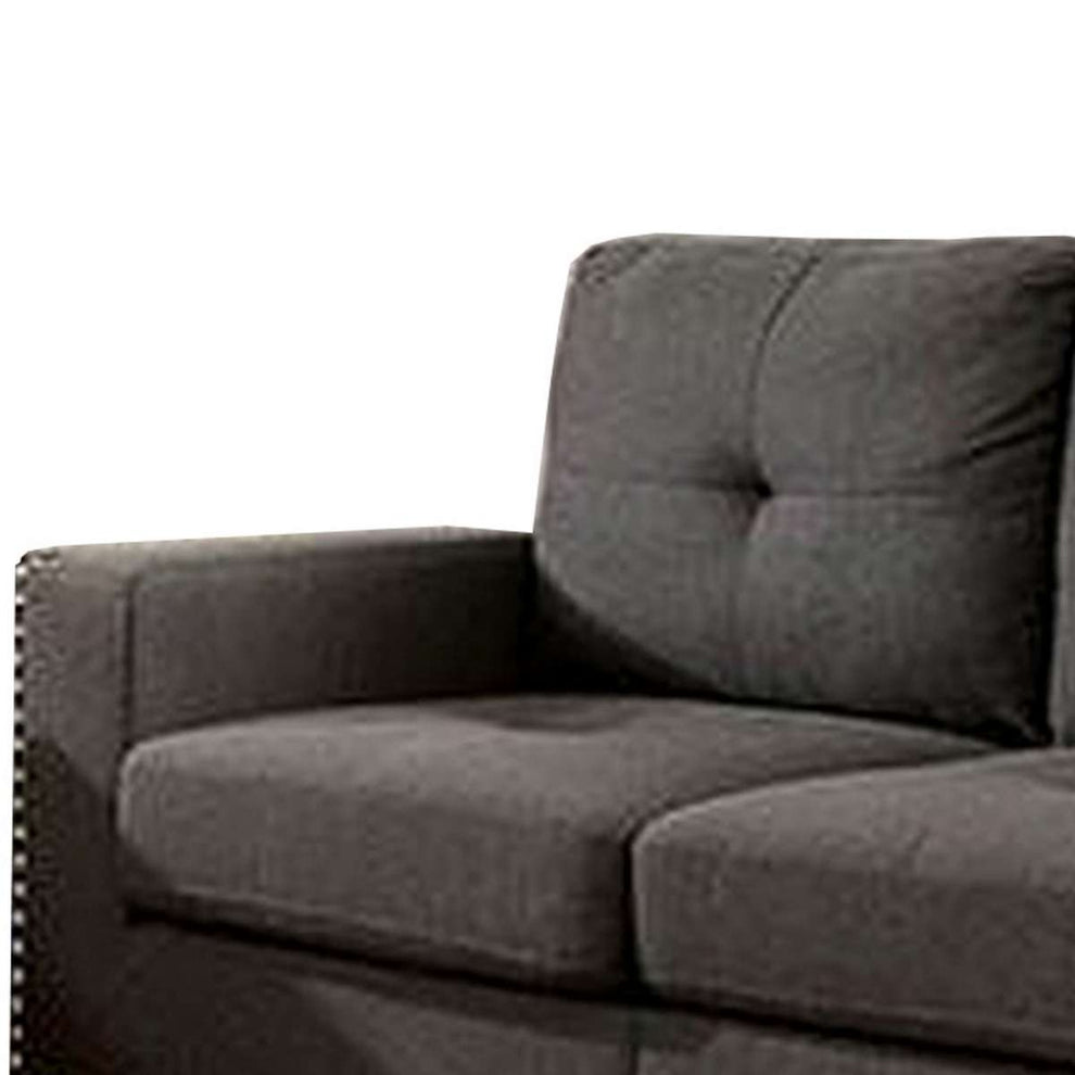 Fabric Upholstered Loveseat With Track Arms And Nailhead Trim, Dark Gray By Benzara | Sofas |  Modishstore  - 5
