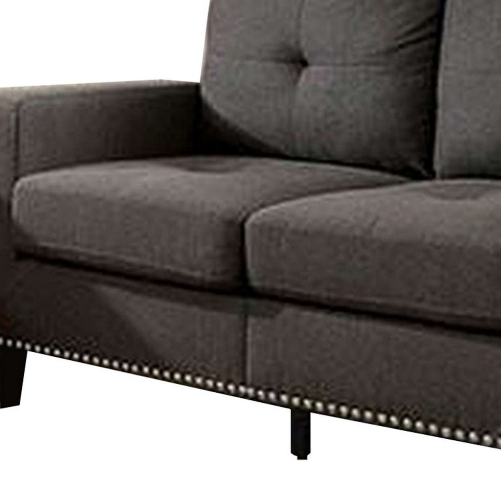 Fabric Upholstered Loveseat With Track Arms And Nailhead Trim, Dark Gray By Benzara | Sofas |  Modishstore  - 4