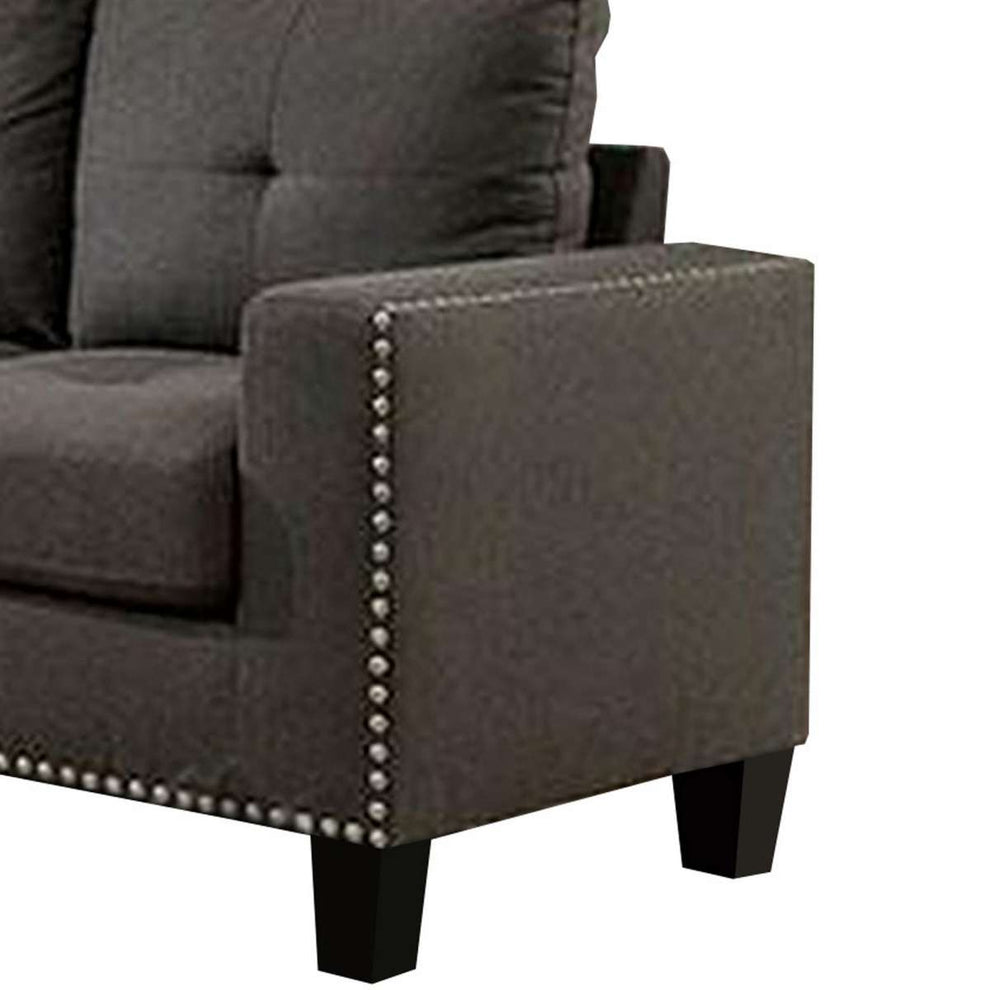 Fabric Upholstered Loveseat With Track Arms And Nailhead Trim, Dark Gray By Benzara | Sofas |  Modishstore  - 3
