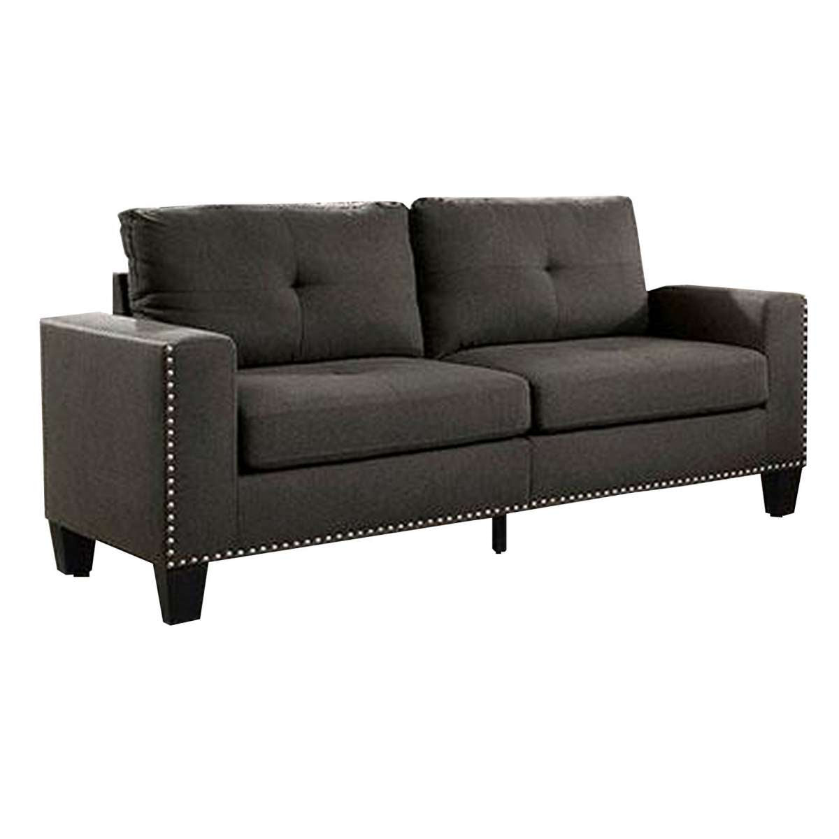 Fabric Upholstered Sofa With Track Arms And Nailhead Trim, Dark Gray By Benzara | Sofas |  Modishstore 