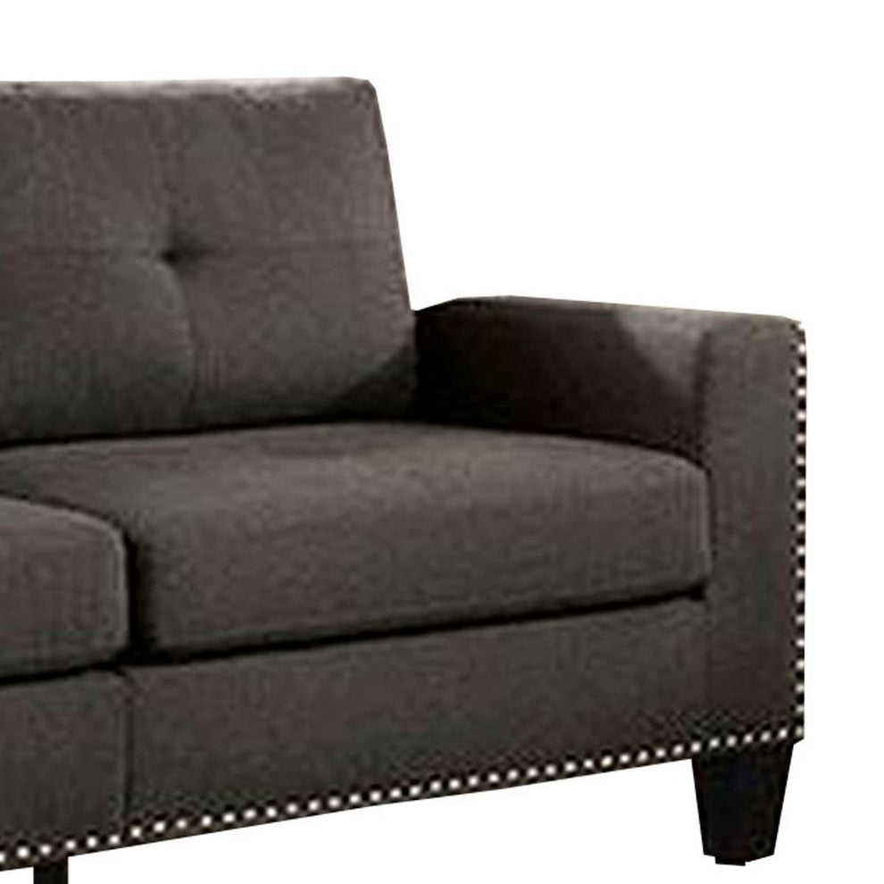 Fabric Upholstered Sofa With Track Arms And Nailhead Trim, Dark Gray By Benzara | Sofas |  Modishstore  - 5
