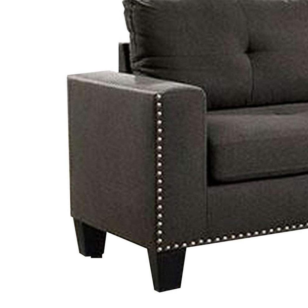 Fabric Upholstered Sofa With Track Arms And Nailhead Trim, Dark Gray By Benzara | Sofas |  Modishstore  - 3