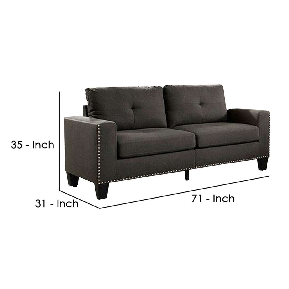 Fabric Upholstered Sofa With Track Arms And Nailhead Trim, Dark Gray By Benzara | Sofas |  Modishstore  - 2