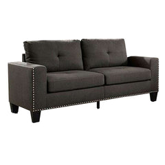 Fabric Upholstered Sofa With Track Arms And Nailhead Trim, Dark Gray By Benzara