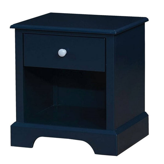 Transitional 1 Drawer Wooden Nightstand With Open Compartment Blue By Benzara | Nightstands | Modishstore