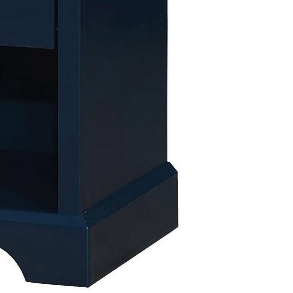 Transitional 1 Drawer Wooden Nightstand With Open Compartment Blue By Benzara | Nightstands | Modishstore - 4