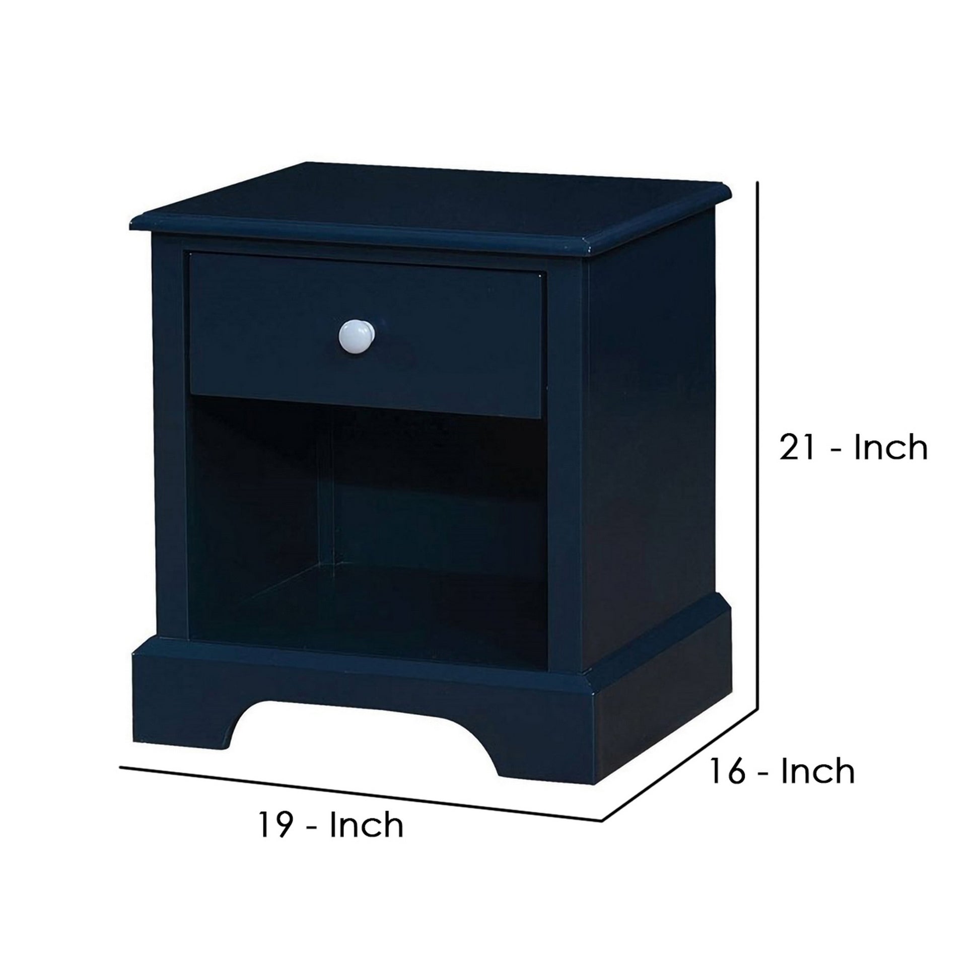 Transitional 1 Drawer Wooden Nightstand With Open Compartment Blue By Benzara | Nightstands | Modishstore - 5