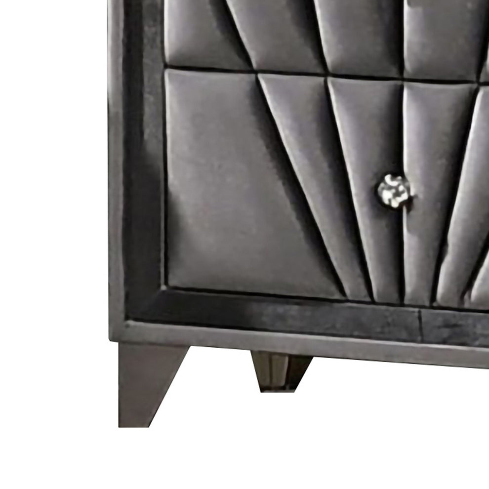 2 Drawer Fabric Frame Nightstand With Tufted Accent Gray By Benzara | Nightstands | Modishstore - 3