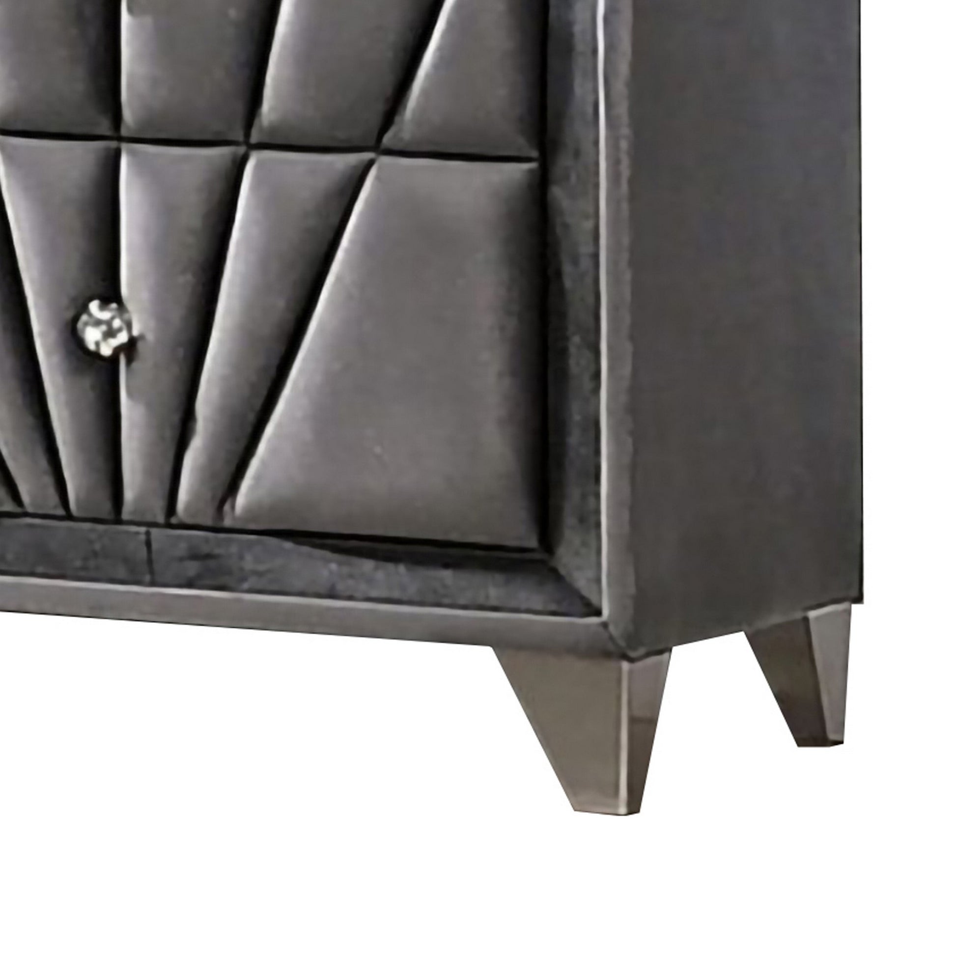 2 Drawer Fabric Frame Nightstand With Tufted Accent Gray By Benzara | Nightstands | Modishstore - 4
