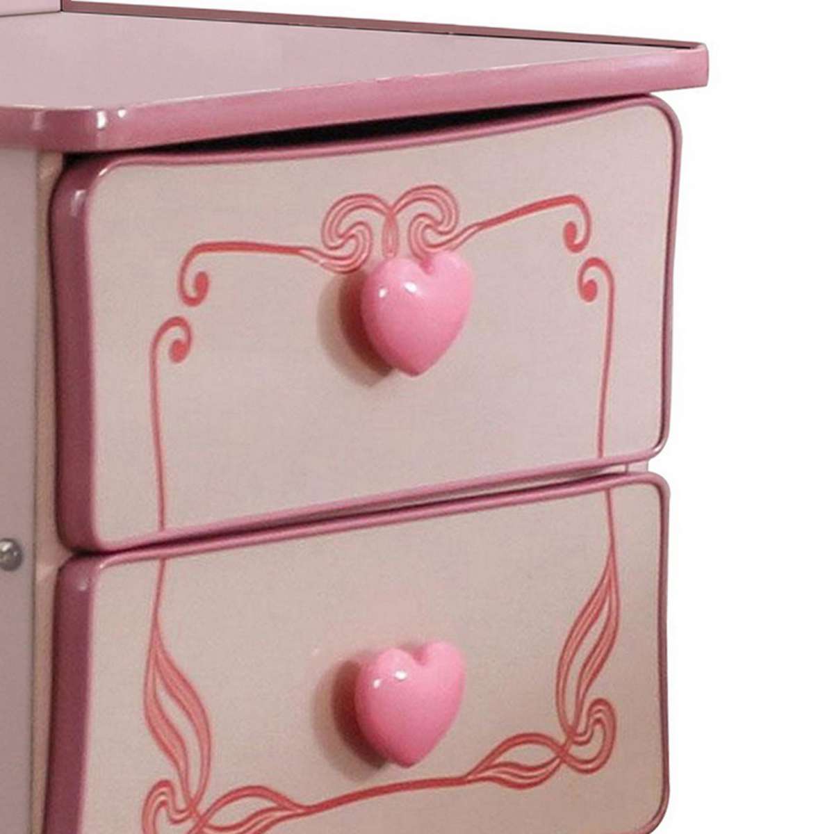 2 Drawer Wooden Nightstand With Heart Knob Pulls, Pink By Benzara | Nightstands |  Modishstore  - 4