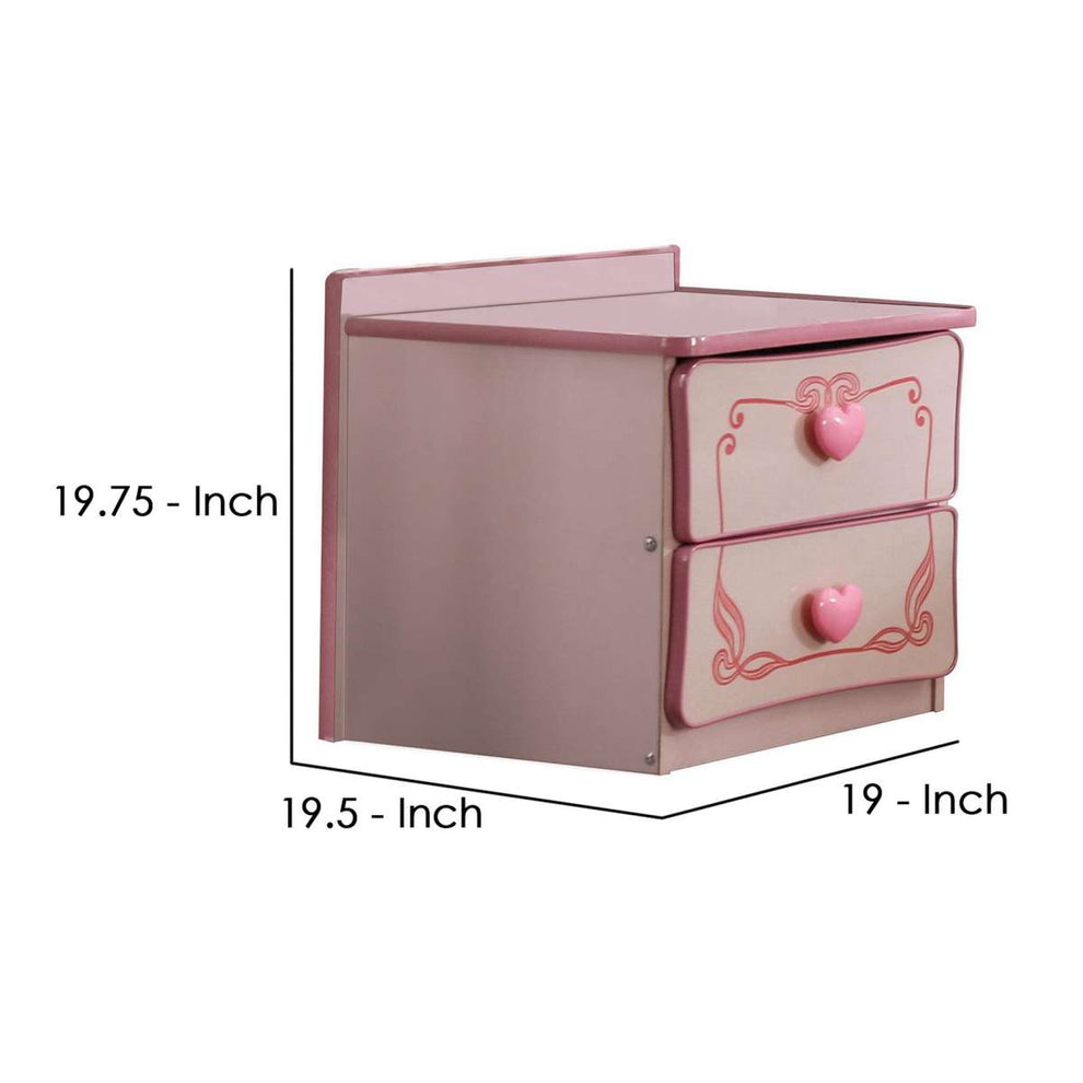 2 Drawer Wooden Nightstand With Heart Knob Pulls, Pink By Benzara | Nightstands |  Modishstore  - 2