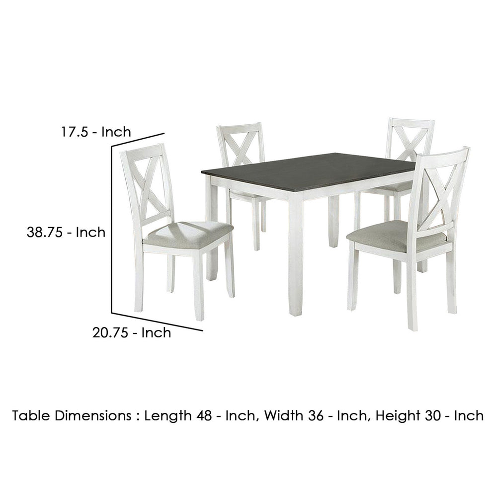 5 Piece Dining Table Set With Padded Seat And X Back White By Benzara | Dining Tables | Modishstore - 5