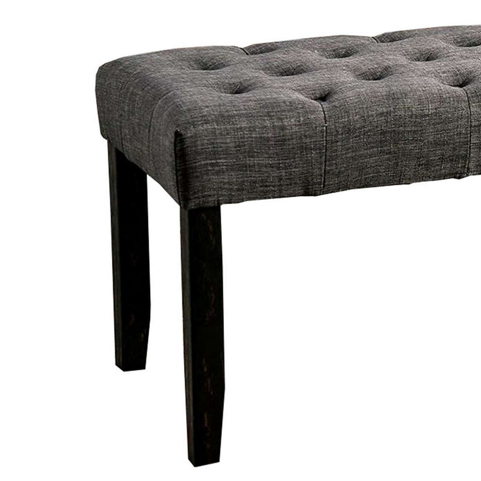 48 Inches Bench With Button Tufted Seat And Chamfered Legs, Gray By Benzara | Benches |  Modishstore  - 5