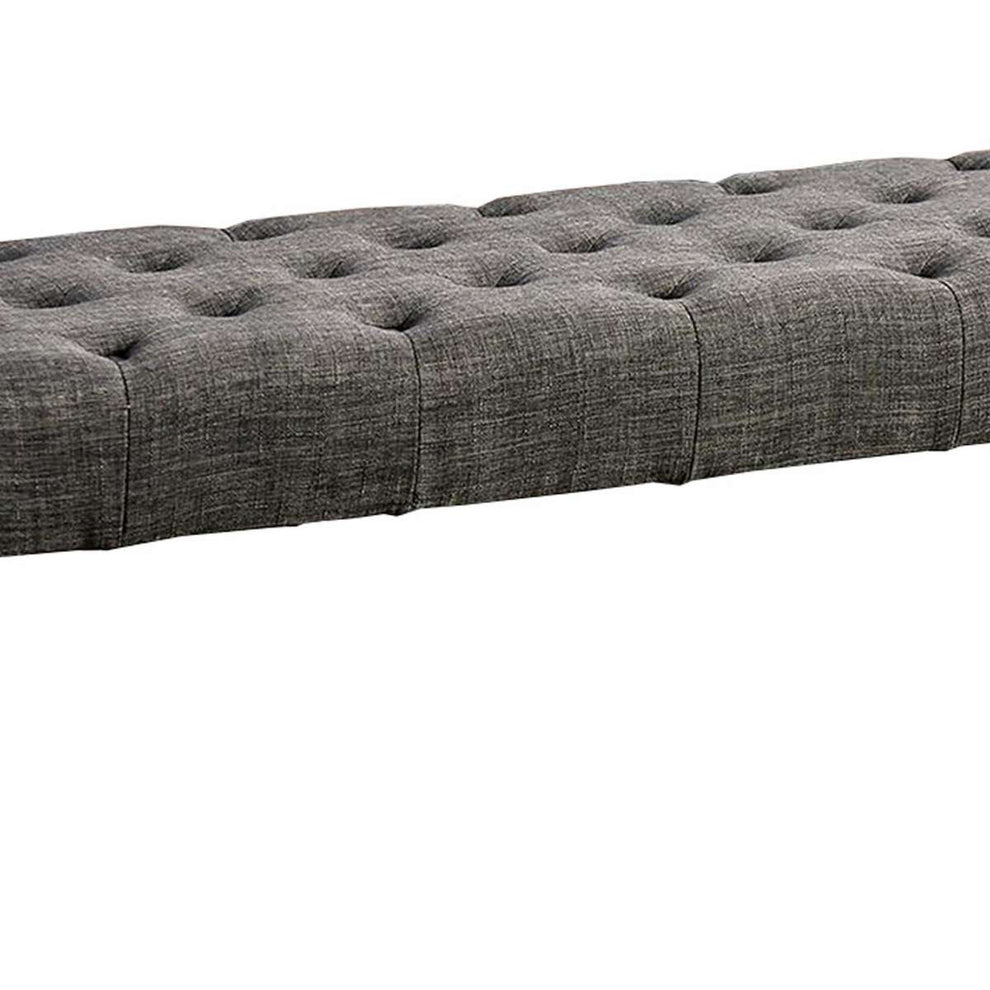 48 Inches Bench With Button Tufted Seat And Chamfered Legs, Gray By Benzara | Benches |  Modishstore  - 4