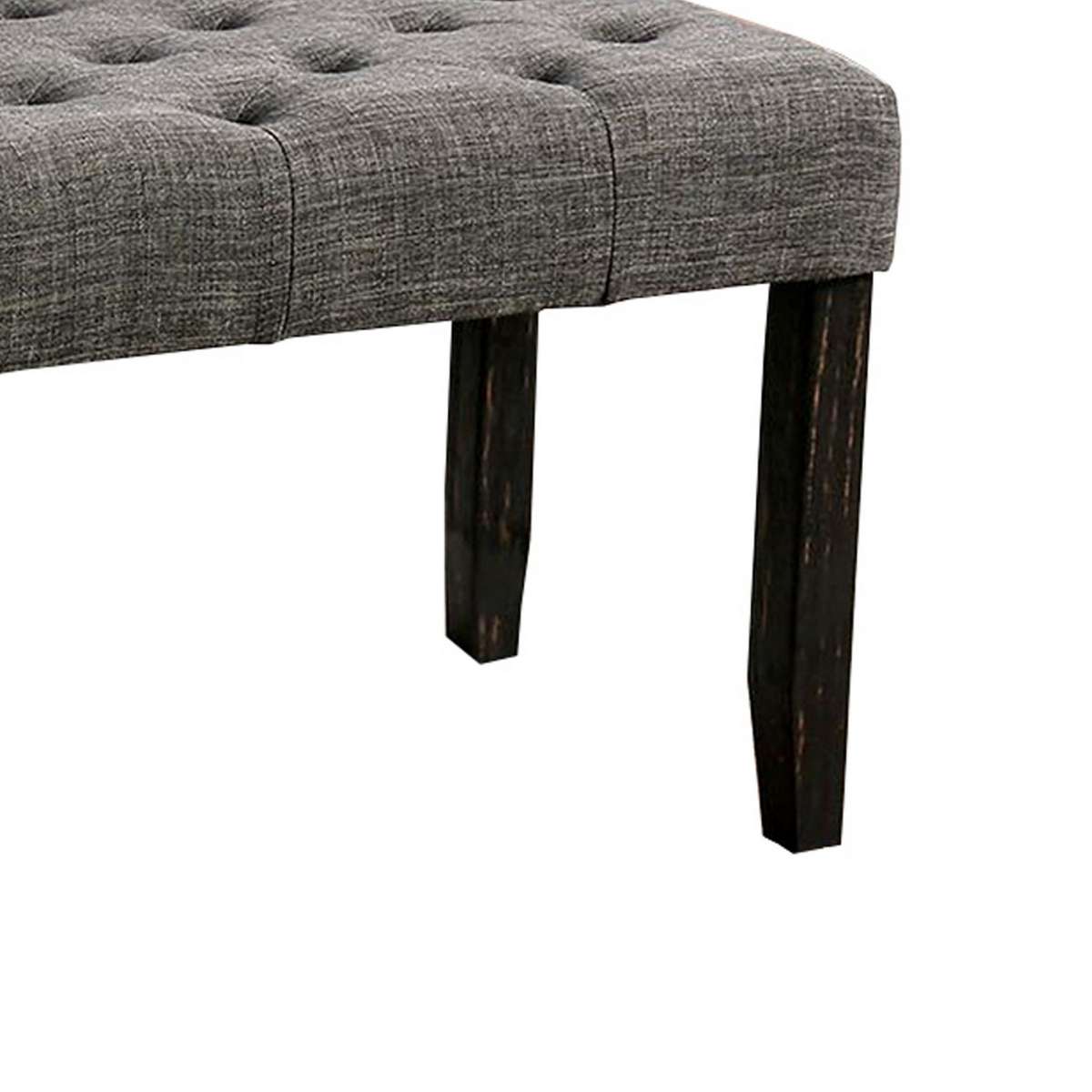48 Inches Bench With Button Tufted Seat And Chamfered Legs, Gray By Benzara | Benches |  Modishstore  - 3
