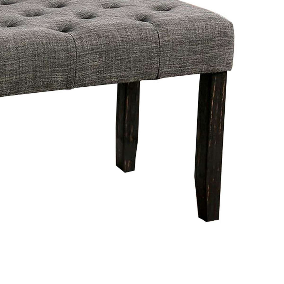48 Inches Bench With Button Tufted Seat And Chamfered Legs, Gray By Benzara | Benches |  Modishstore  - 3