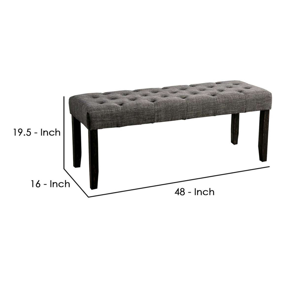 48 Inches Bench With Button Tufted Seat And Chamfered Legs, Gray By Benzara | Benches |  Modishstore  - 2