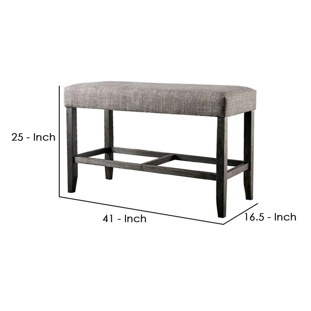 41 Inches Counter Height Bench With Padded Seating, Gray By Benzara | Benches |  Modishstore  - 2