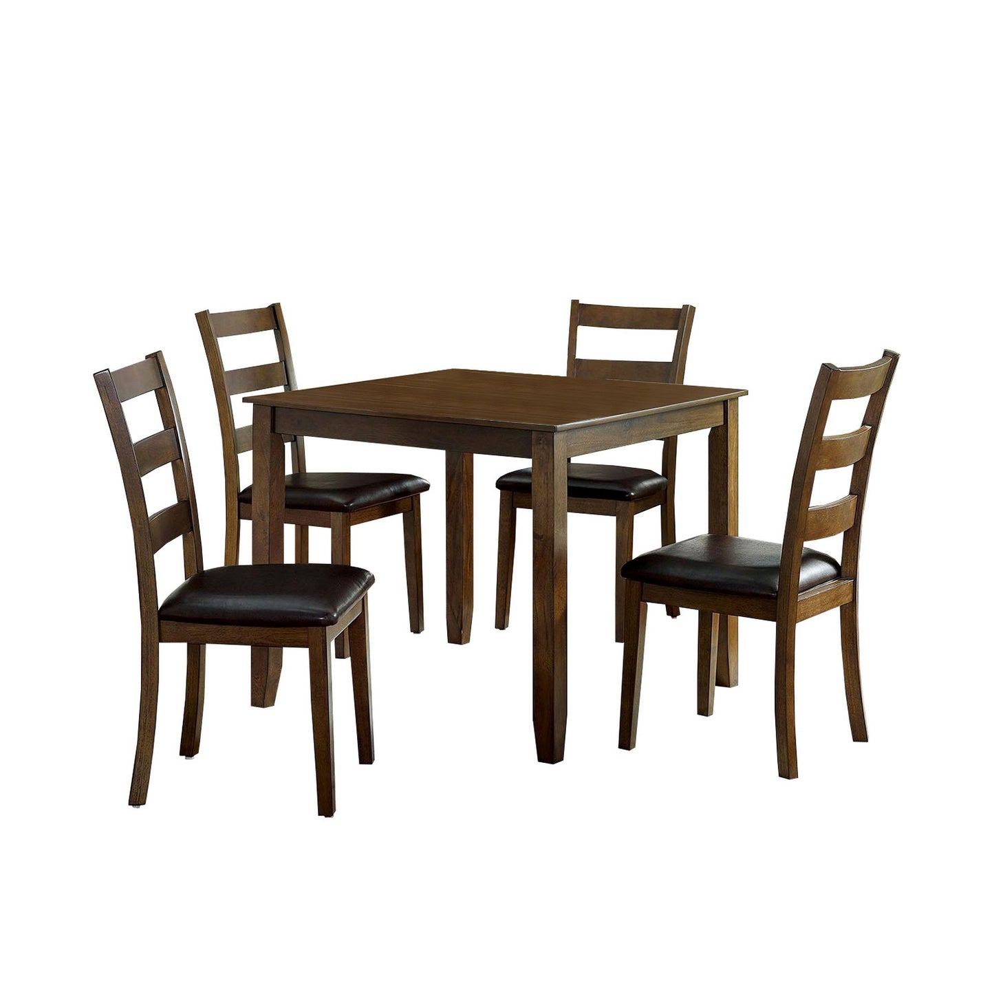 5 Piece Dining Table Set With Leatherette Seating Brown By Benzara | Dining Tables | Modishstore