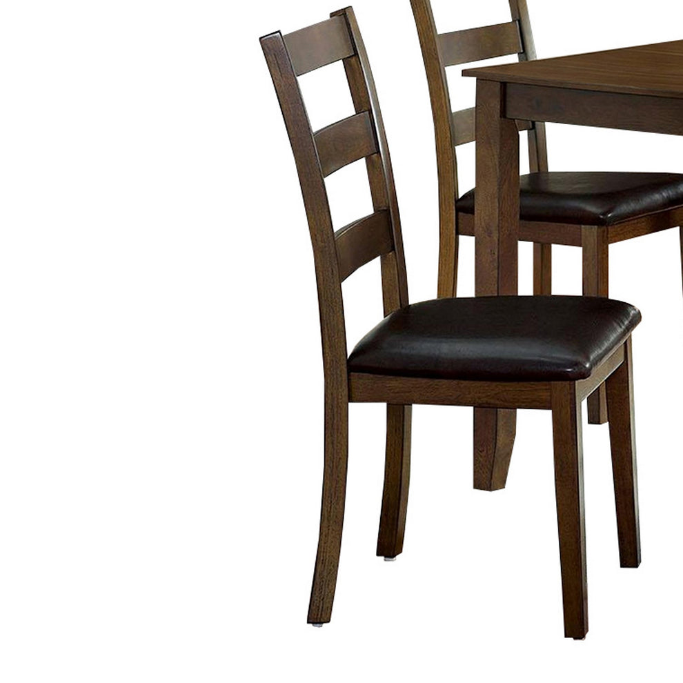 5 Piece Dining Table Set With Leatherette Seating Brown By Benzara | Dining Tables | Modishstore - 2