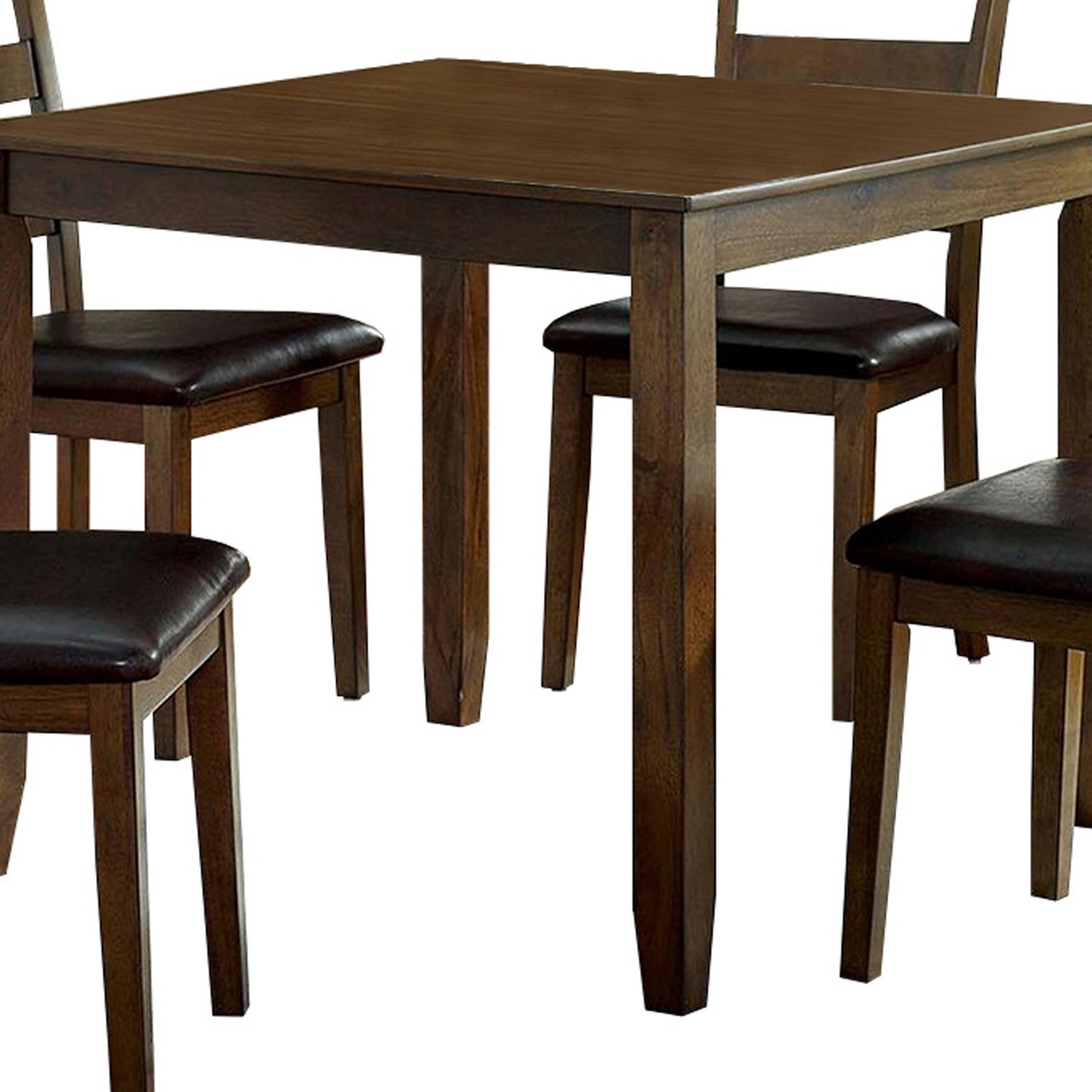 5 Piece Dining Table Set With Leatherette Seating Brown By Benzara | Dining Tables | Modishstore - 3