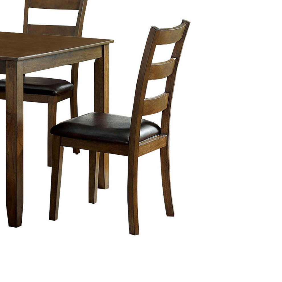5 Piece Dining Table Set With Leatherette Seating Brown By Benzara | Dining Tables | Modishstore - 4