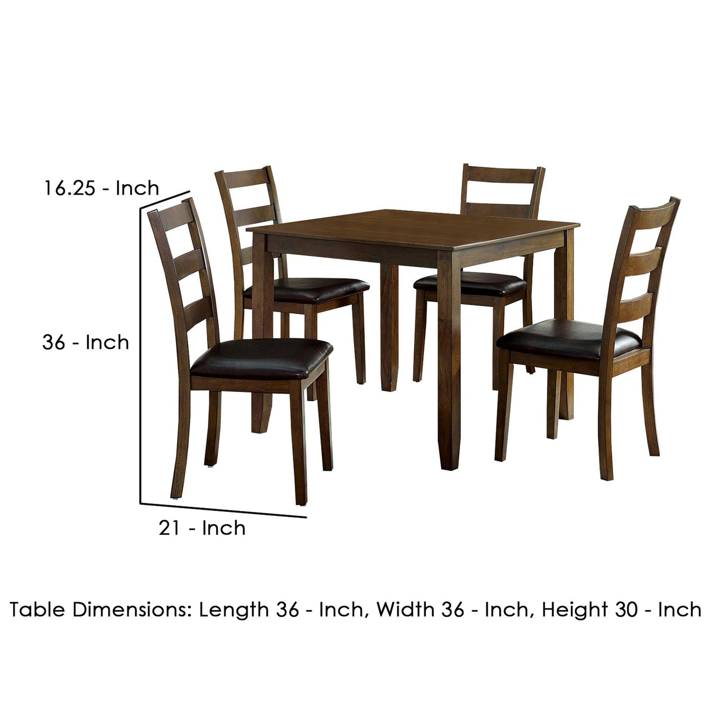 5 Piece Dining Table Set With Leatherette Seating Brown By Benzara | Dining Tables | Modishstore - 5
