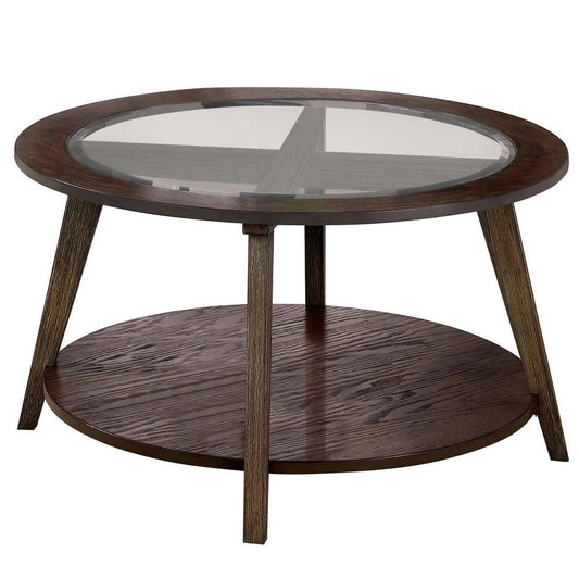 32 Inches Coffee Table With Round Glass Top And Angled Legs, Brown By Benzara | Coffee Tables |  Modishstore 
