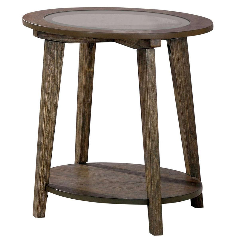 24 Inches End Table With Round Glass Top And Angled Legs, Brown By Benzara | End Tables |  Modishstore 