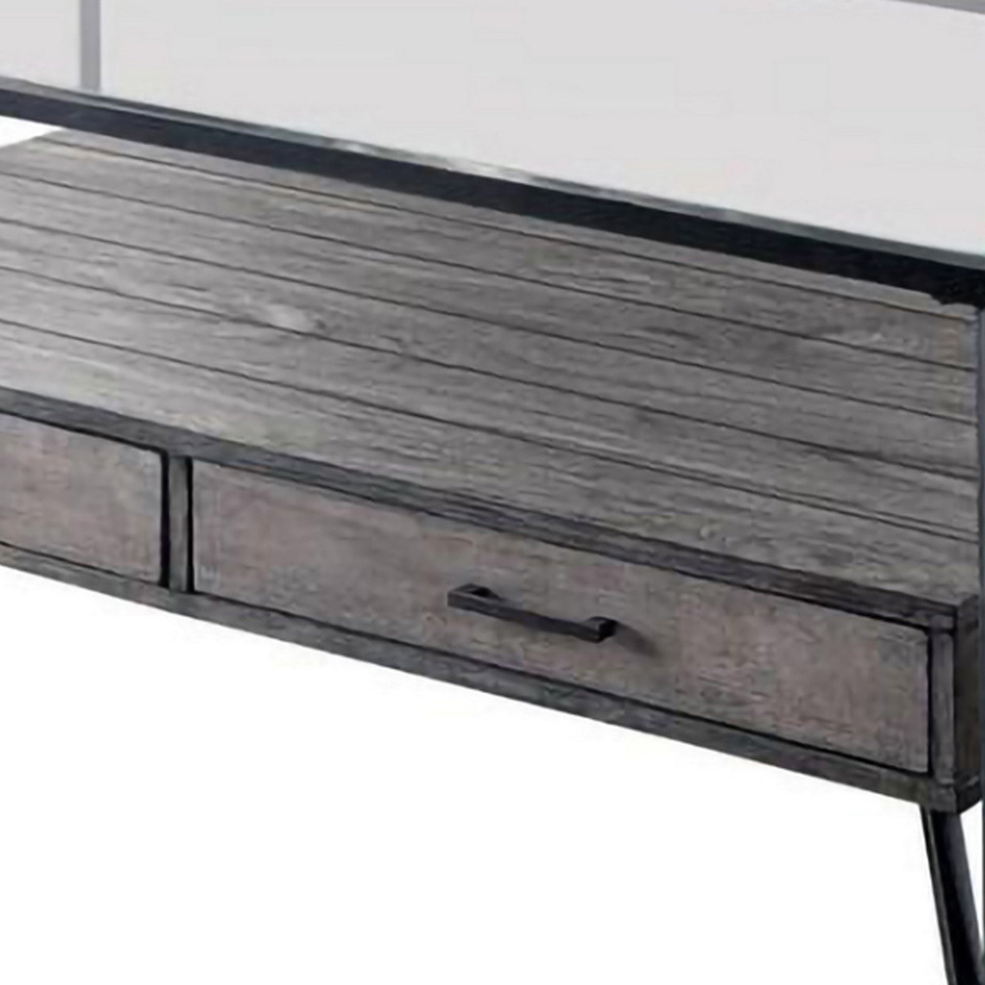 48 Inch Metal Coffee Table With Glass Top And 2 Drawers Gray By Benzara | Coffee Tables | Modishstore - 3