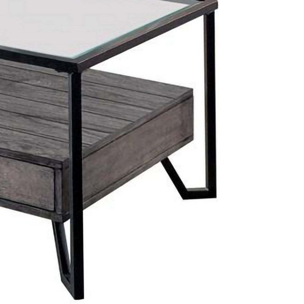 48 Inch Metal Coffee Table With Glass Top And 2 Drawers Gray By Benzara | Coffee Tables | Modishstore - 4