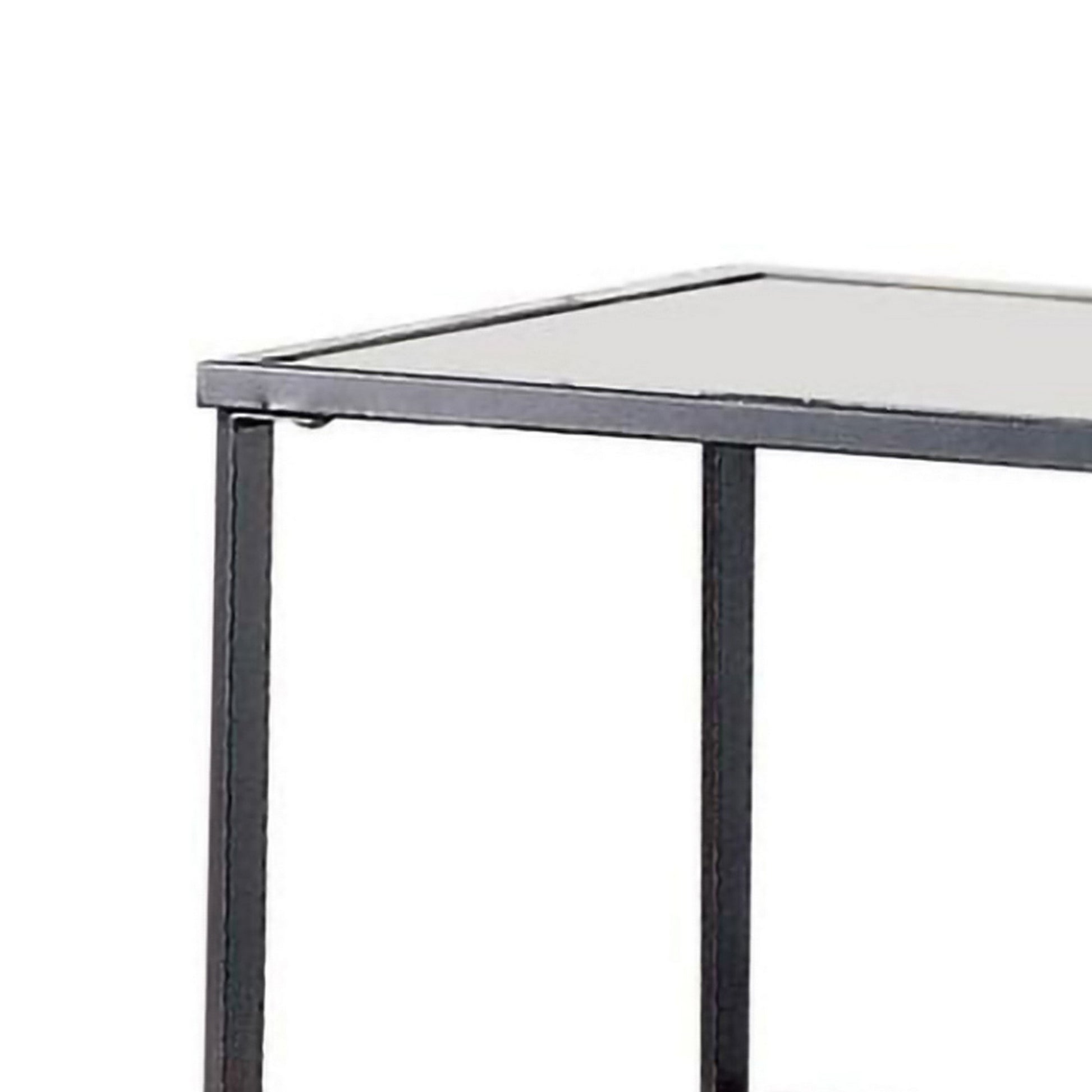 24 Inch Metal End Table With Glass Top And 1 Drawer Gray By Benzara | End Tables | Modishstore - 2