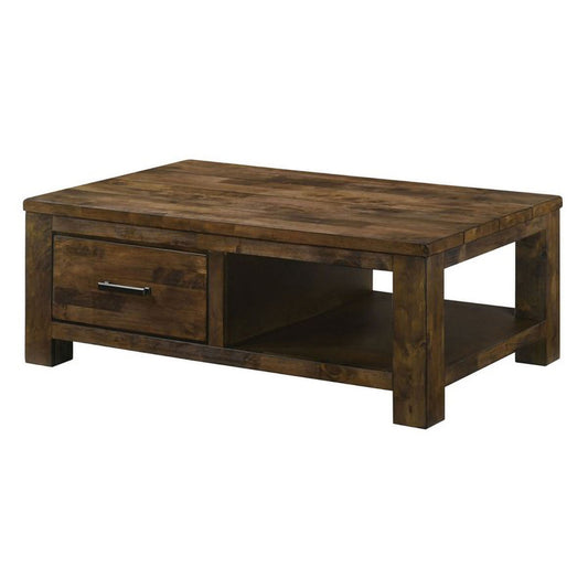 47 Inches Coffee Table With 1 Drawer And Open Shelf Rustic Brown By Benzara | Coffee Tables | Modishstore