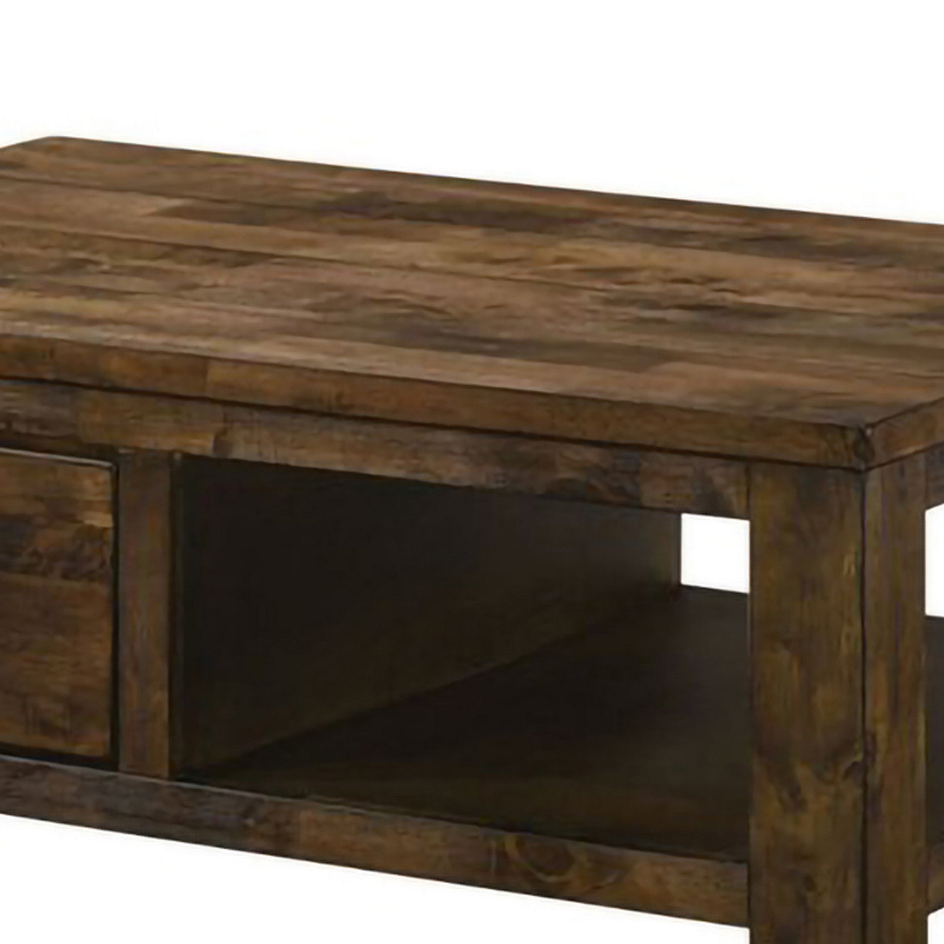 47 Inches Coffee Table With 1 Drawer And Open Shelf Rustic Brown By Benzara | Coffee Tables | Modishstore - 3