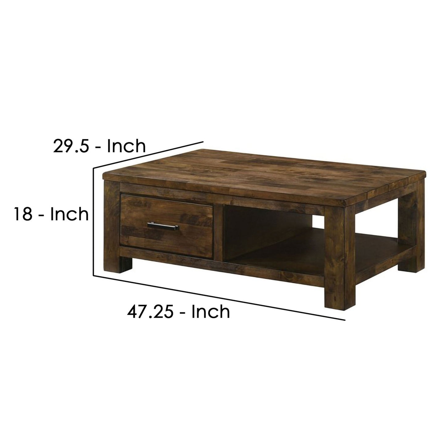 47 Inches Coffee Table With 1 Drawer And Open Shelf Rustic Brown By Benzara | Coffee Tables | Modishstore - 5