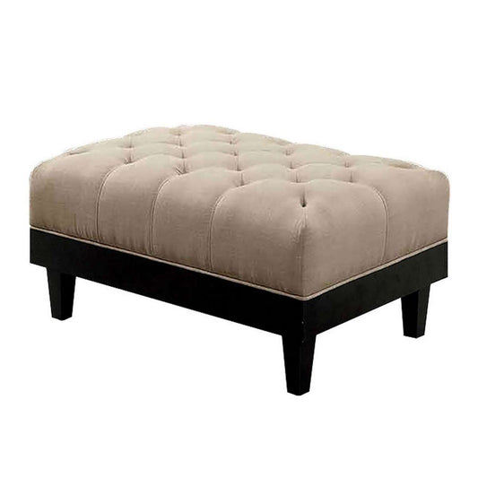 40 Inches Ottoman With Button Tufted Padded Seat, Beige And Black By Benzara | Ottomans |  Modishstore 
