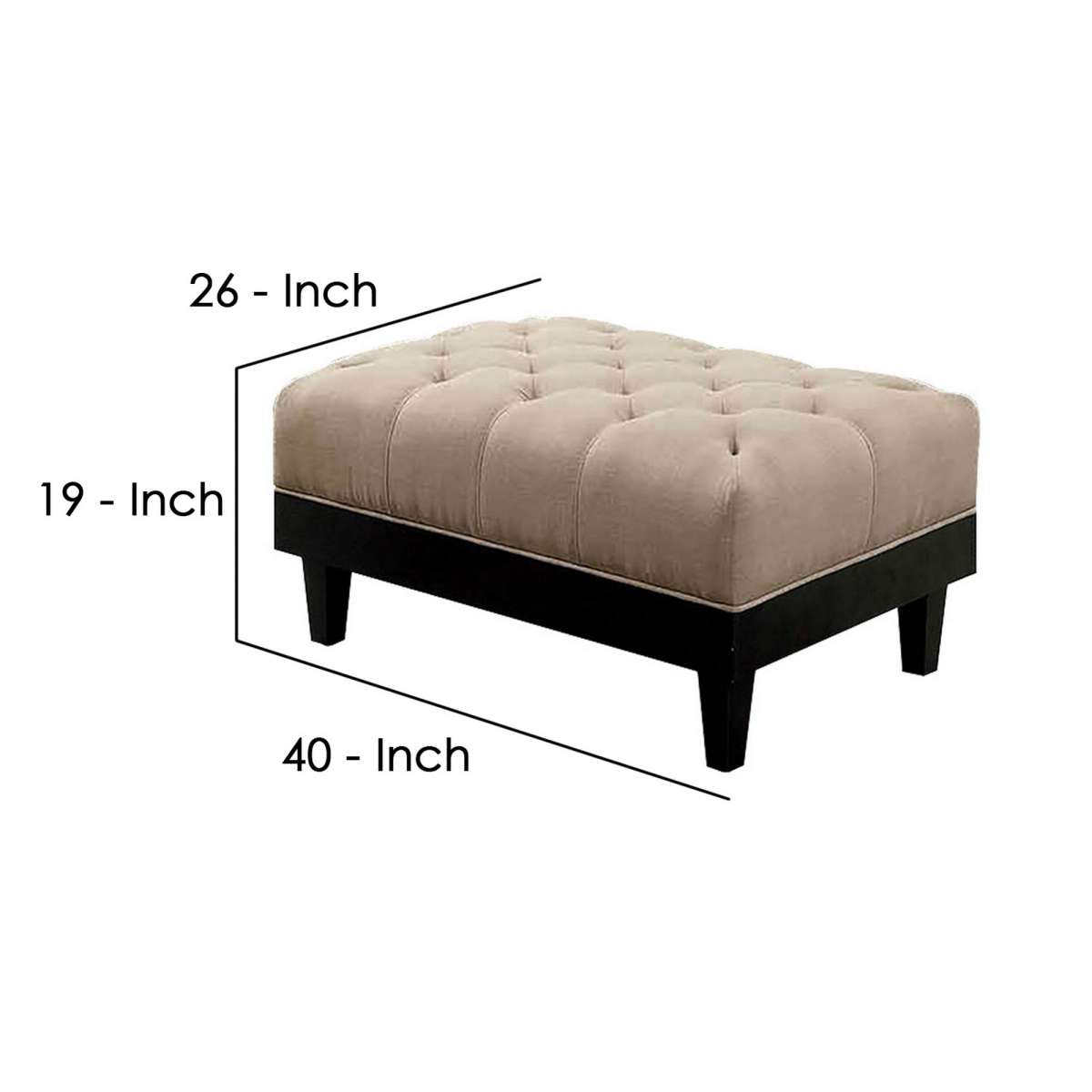 40 Inches Ottoman With Button Tufted Padded Seat, Beige And Black By Benzara | Ottomans |  Modishstore  - 2