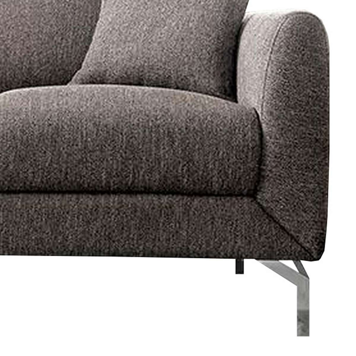 54 Inches Loveseat With Fabric Padded Seat And Metal Legs, Gray By Benzara | Sofas |  Modishstore  - 3