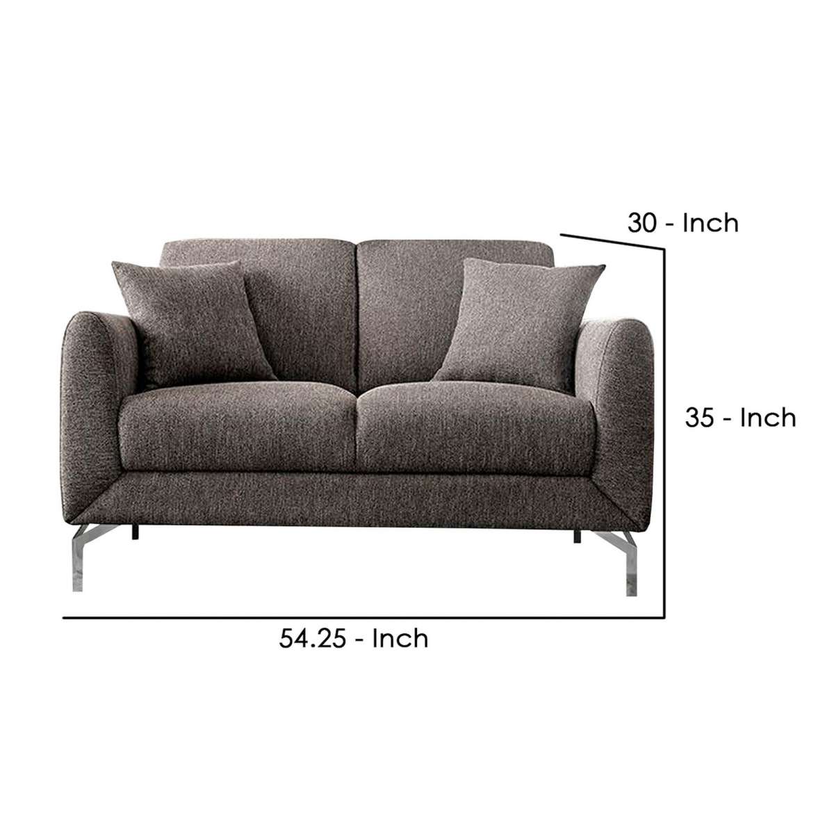 54 Inches Loveseat With Fabric Padded Seat And Metal Legs, Gray By Benzara | Sofas |  Modishstore  - 2
