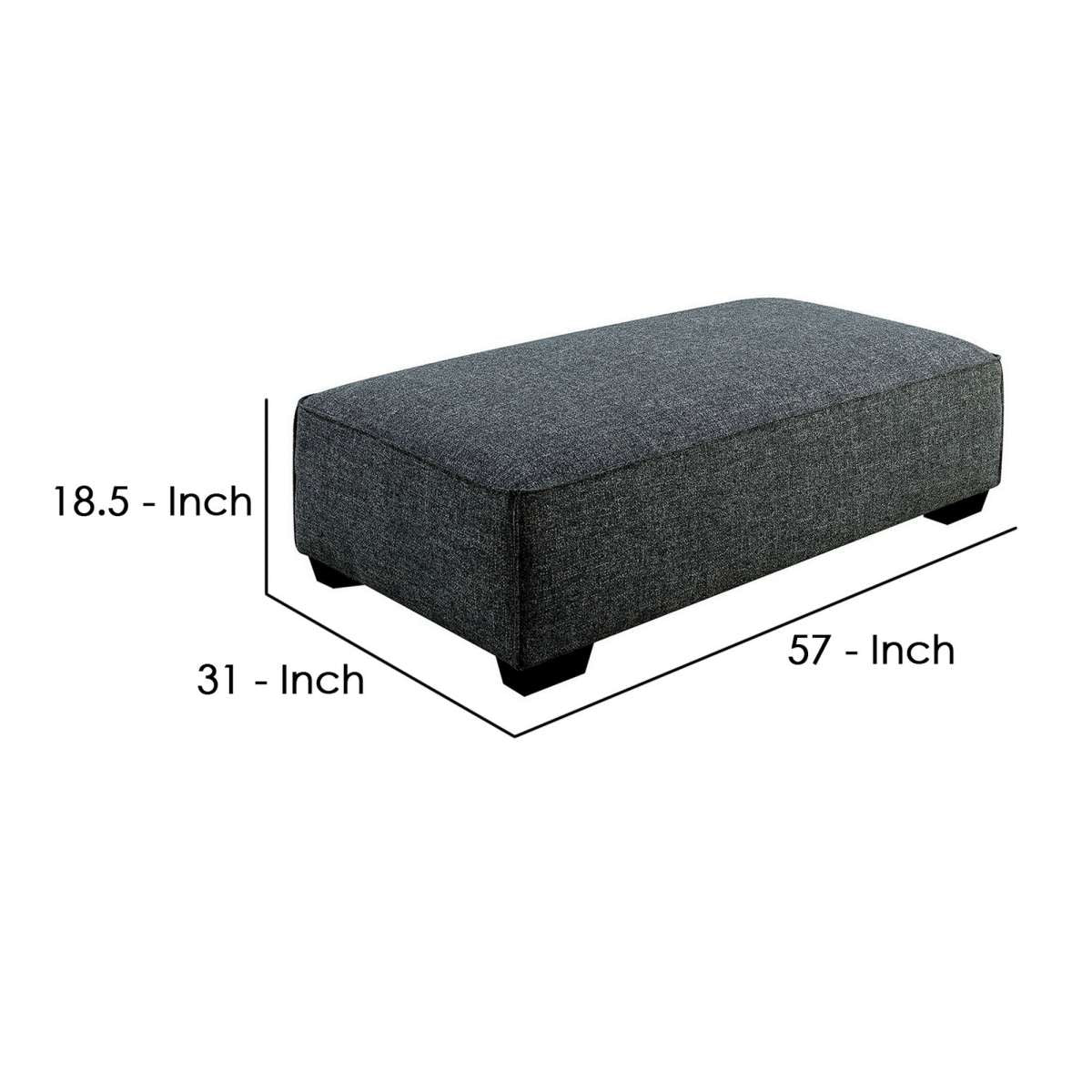 57 Inches Ottoman With Fabric Padded Seat And Welt Trim Details, Gray By Benzara | Ottomans |  Modishstore  - 2