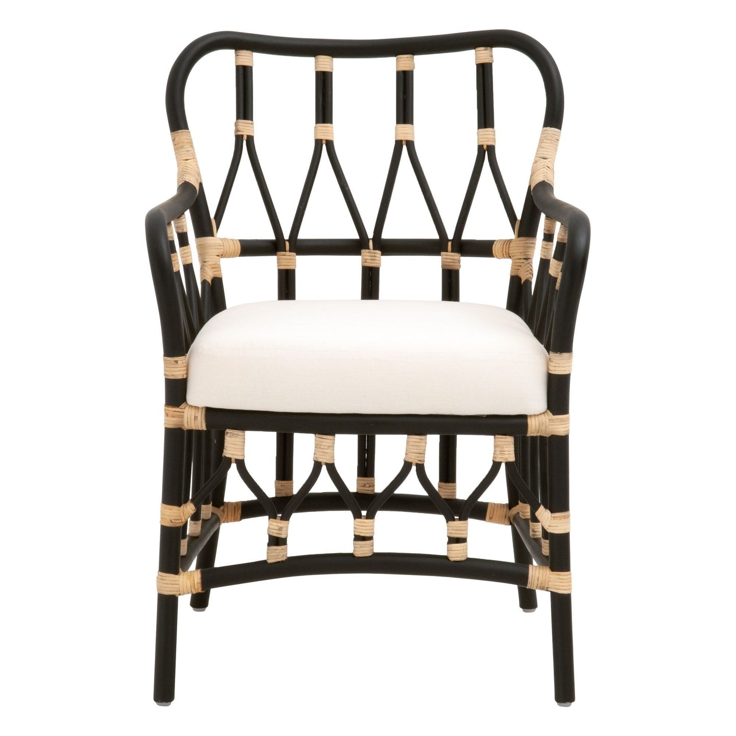 Lattice Design Wooden Arm Chair With Rattan Binding Black By Benzara | Armchairs | Modishstore - 2