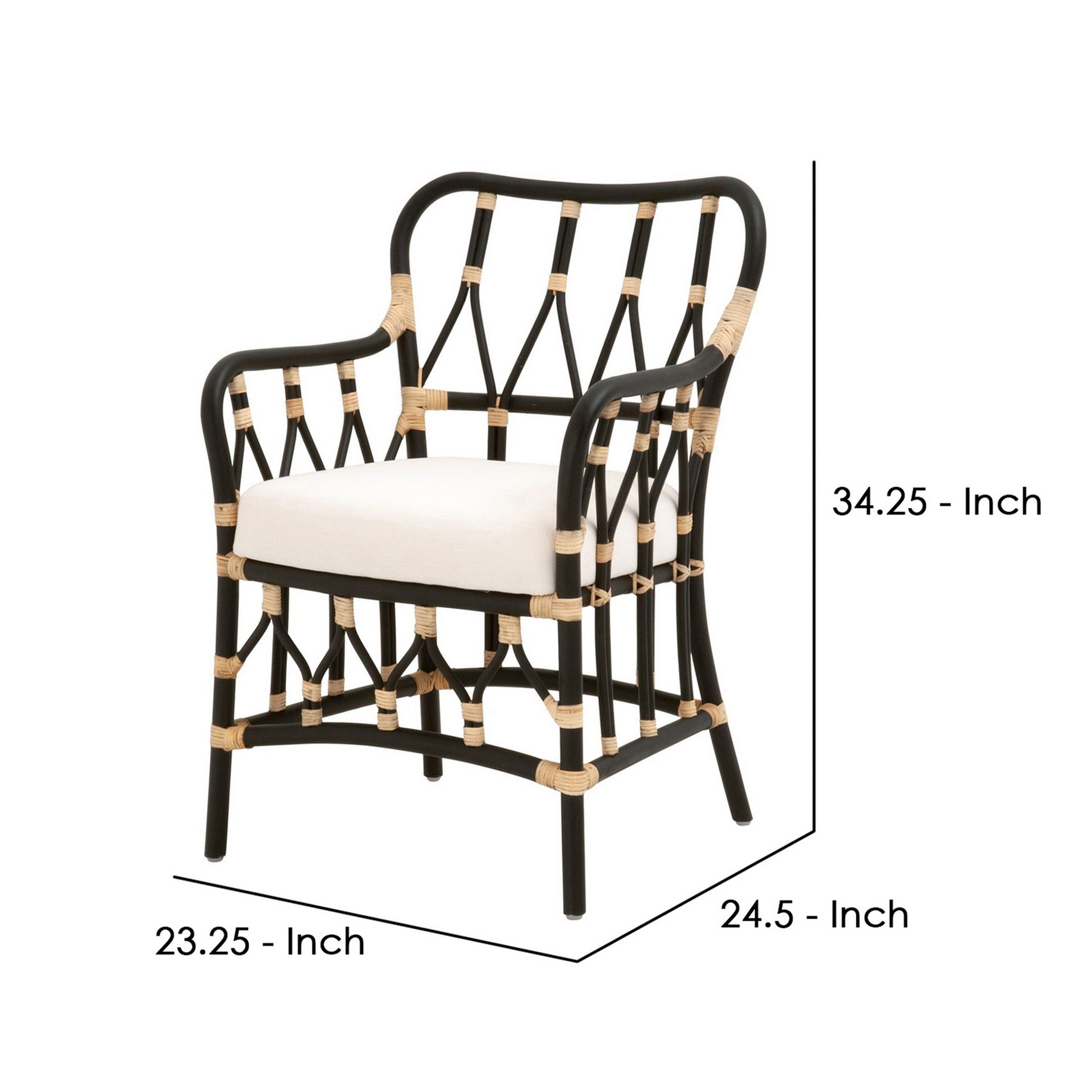 Lattice Design Wooden Arm Chair With Rattan Binding Black By Benzara | Armchairs | Modishstore - 5