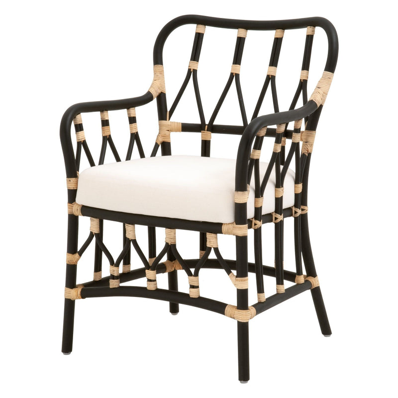 Lattice Design Wooden Arm Chair With Rattan Binding Black By Benzara | Armchairs | Modishstore