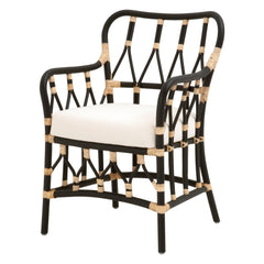 Lattice Design Wooden Arm Chair With Rattan Binding Black By Benzara