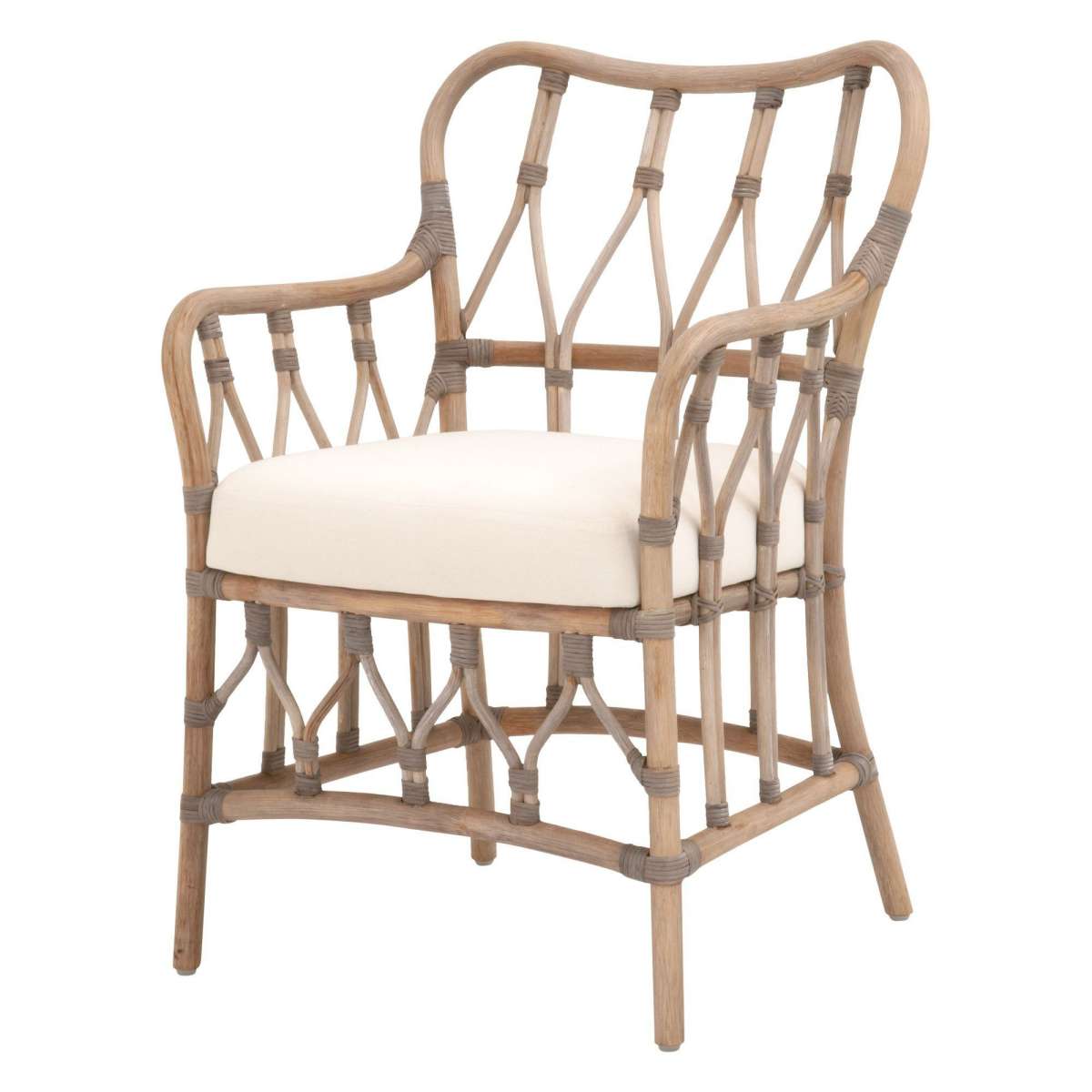 Lattice Design Wooden Arm Chair With Rattan Binding, Brown By Benzara | Armchairs |  Modishstore  - 2