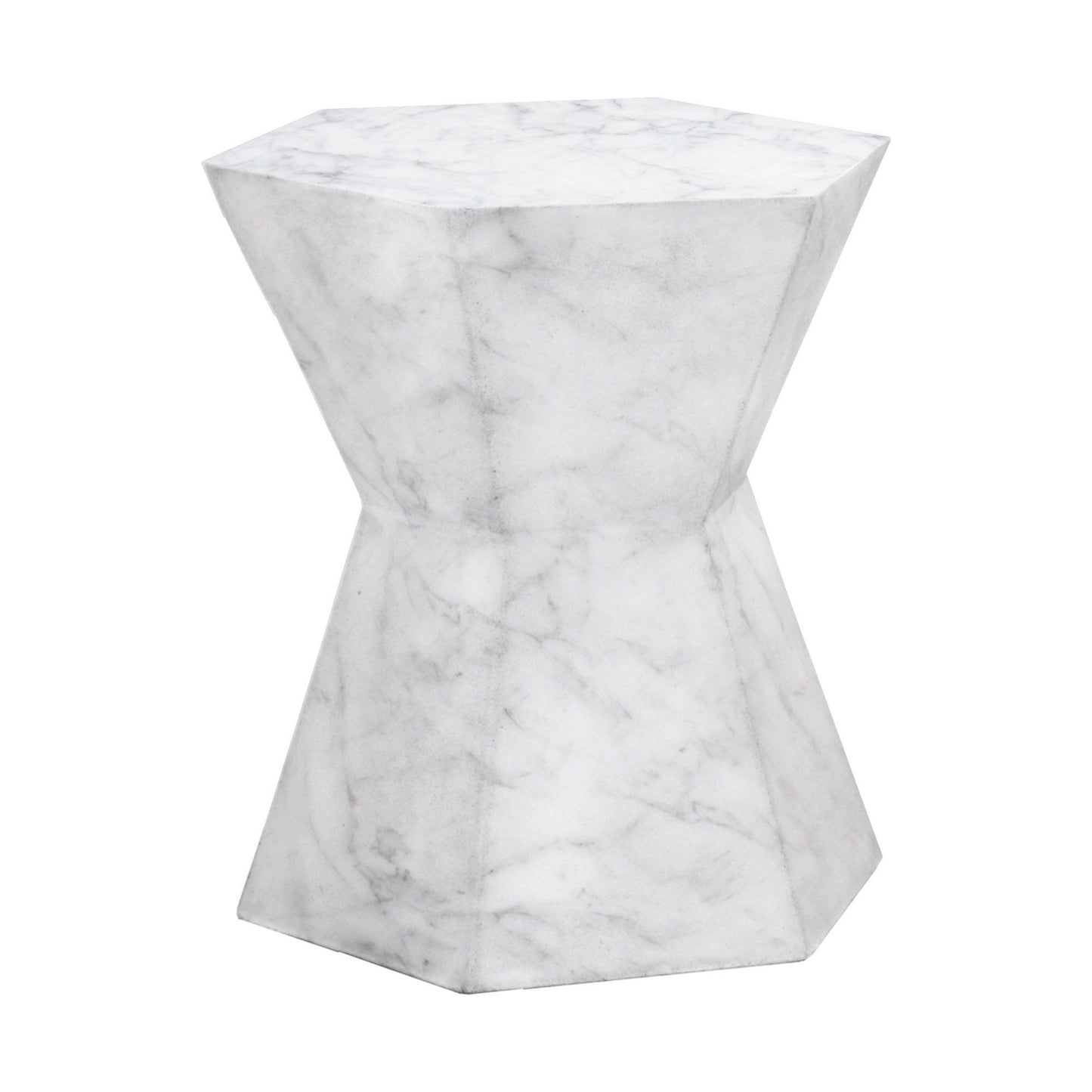 Hexagonal Hourglass Shape Faux Marble Concrete Accent Table White By Benzara | Accent Tables | Modishstore - 5