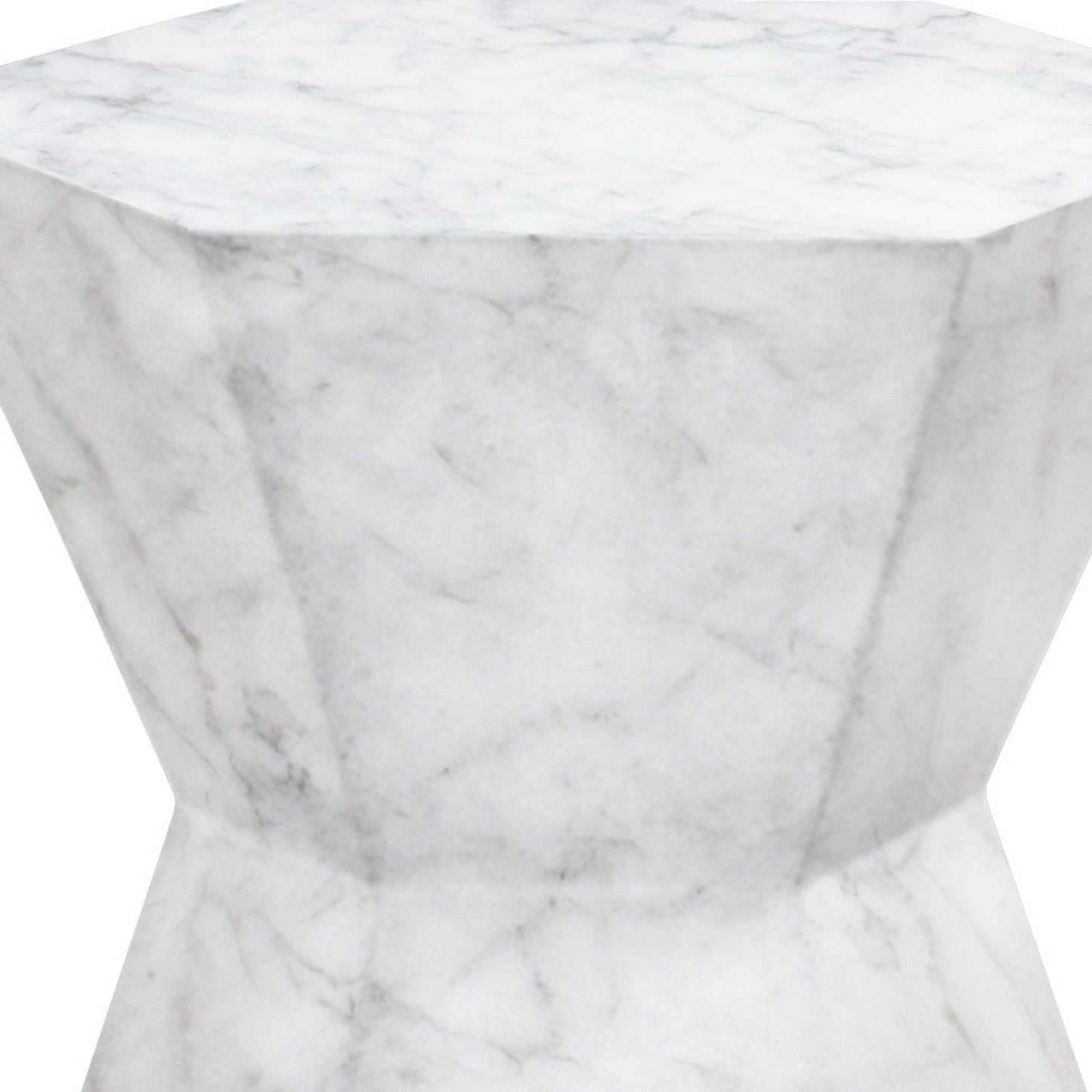 Hexagonal Hourglass Shape Faux Marble Concrete Accent Table White By Benzara | Accent Tables | Modishstore - 3