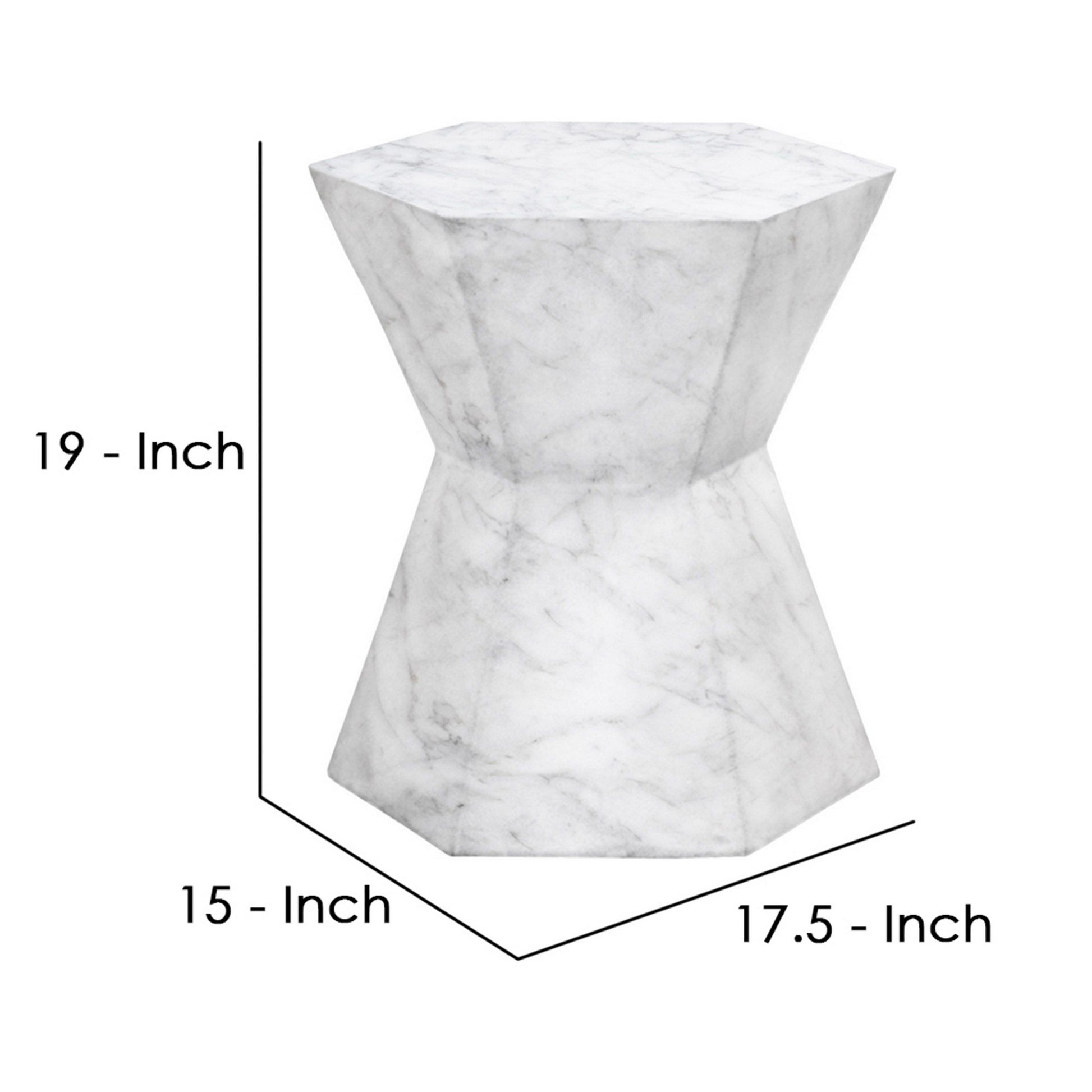 Hexagonal Hourglass Shape Faux Marble Concrete Accent Table White By Benzara | Accent Tables | Modishstore - 2