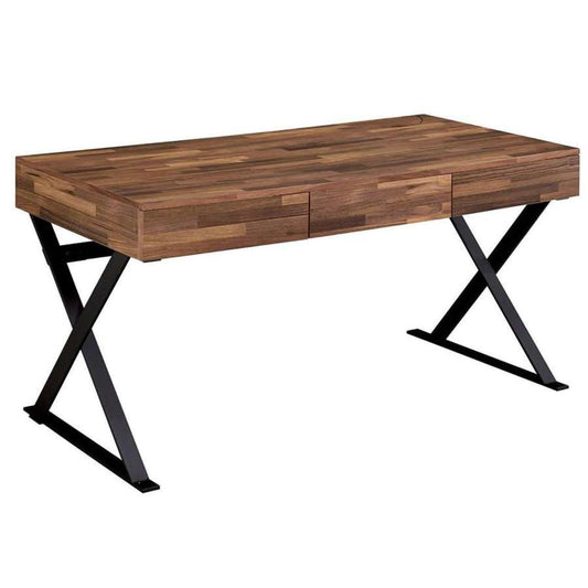 Industrial 3 Drawer Writing Desk With X Legs, Brown And Black By Benzara | Desks |  Modishstore 