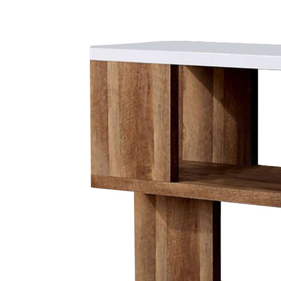 Two Tone Modern Sofa Table With Bottom Shelf, White And Brown By Benzara | Console Tables |  Modishstore  - 5